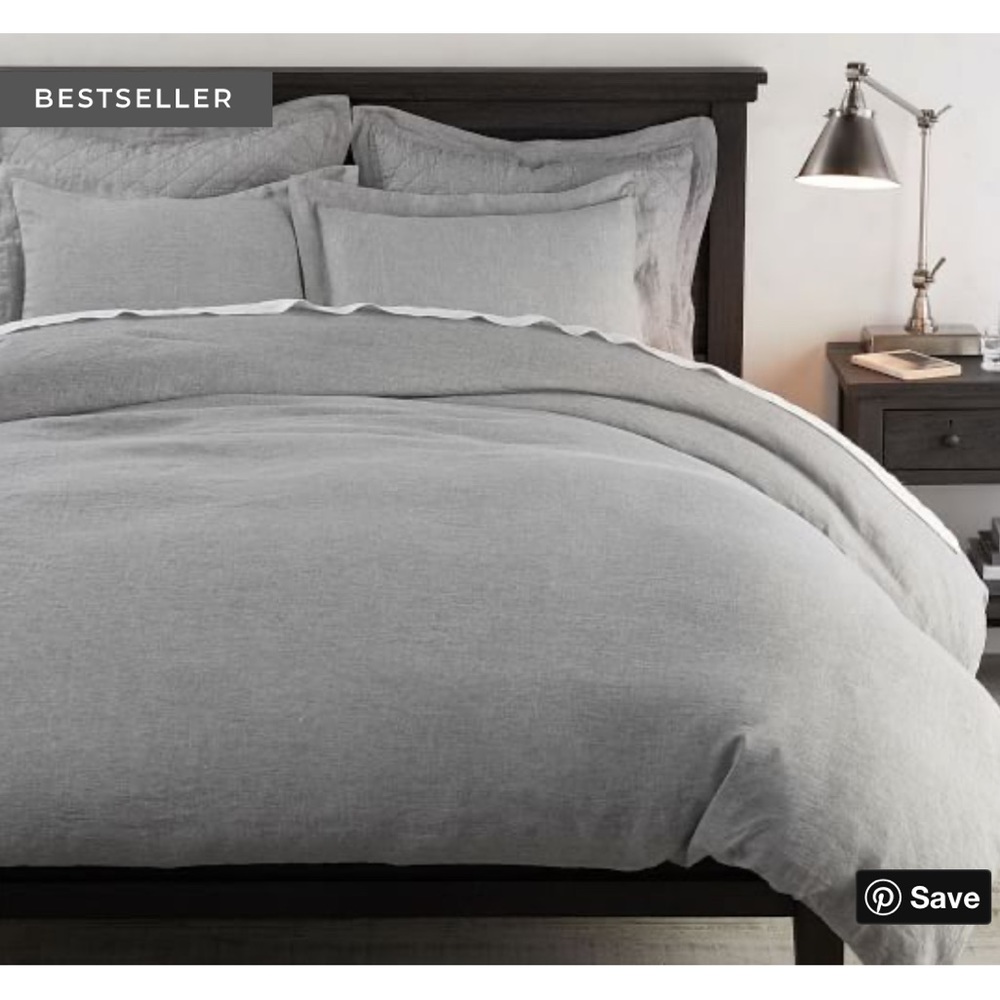 POTTERY BARN LINEN DUVET COVER & SET OF EURO SHAMS